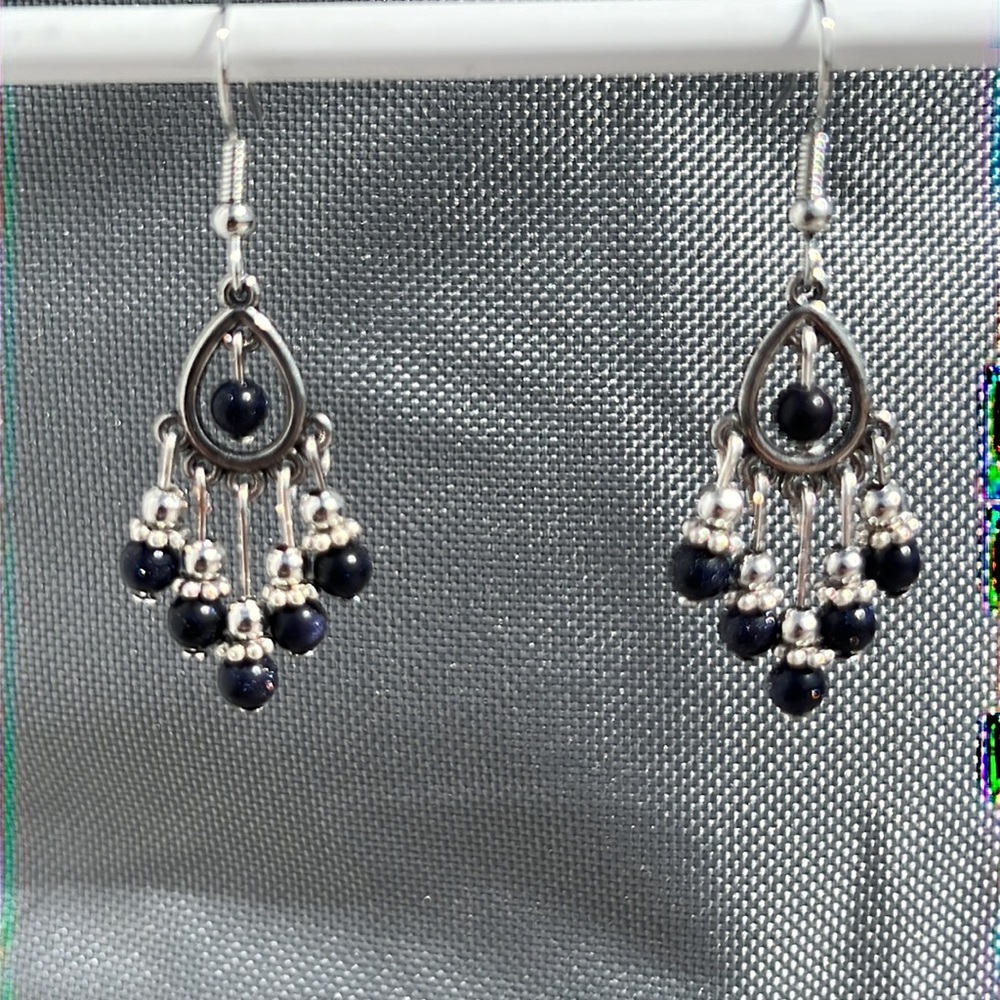 22059 Blue Sandstone Chandelier Earrings